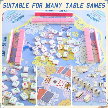 Soulchen Flower Blue and Yellow American Mahjong Mat for Table with Rules, No Creases, Ships Rolled, 31.5 x 31.5 Non-Slip Noise Reduction Gaming Mat with Carrying Bag for Poker Card Board - color: Blue and Yellow