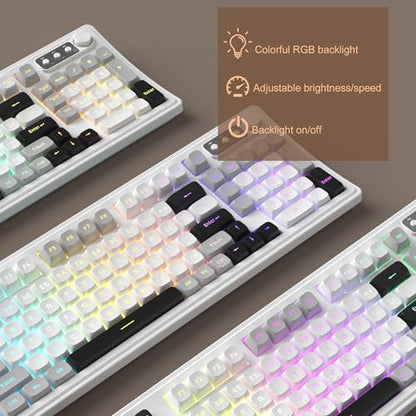 MageGee V990 Creamy Wireless Keyboard and Mouse Combo, 99 Keys RGB Backlit Rechargeable Quiet Gaming Keyboard, Adjustable Optical Mouse, with Number Pad, Keyboards Set for Desktop, Laptop, PC(White) - color: White