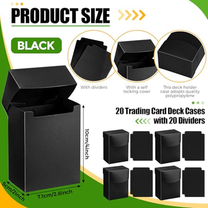 Zhehao 40 Pieces Deck Card Boxes with Dividers Include 20 Trading Card Boxes with 20 Dividers Games Storage Organizer for Trading Games Family Game Party Supplies (Black) - color: Black