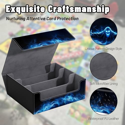DEGDFSGR Card Game Storage Box for TCG MTG Commander Deck Box MTG Card Box Organizer Trading Card Case Magnetic Closure Creative Pattern Up to 2400 Cards, Blue Flame Smoke Skull Death - color: Blue Flame Smoke Skull Death