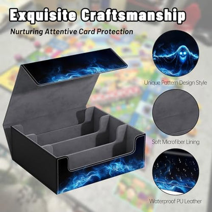 DEGDFSGR Card Game Storage Box for TCG MTG Commander Deck Box MTG Card Box Organizer Trading Card Case Magnetic Closure Creative Pattern Up to 2400 Cards, Blue Flame Smoke Skull Death - color: Blue Flame Smoke Skull Death