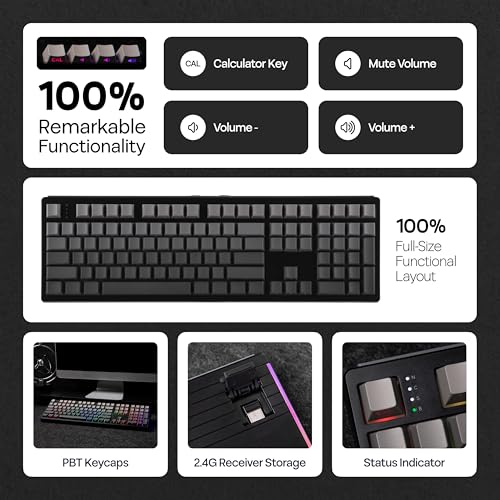 MechLands EPOMAKER TH108 Full Size Mechanical Keyboard, Wireless Gaming Keyboard, 8000mAh Battery, Creamy Gasket, 108 Keys, Hot Swap, Custom Driver, RGB Backlights (Black, Creamy Jade Switch) - color: Black, size: Creamy Jade Switch