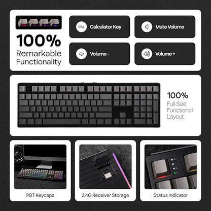 MechLands EPOMAKER TH108 Full Size Mechanical Keyboard, Wireless Gaming Keyboard, 8000mAh Battery, Creamy Gasket, 108 Keys, Hot Swap, Custom Driver, RGB Backlights (Black, Creamy Jade Switch) - color: Black, size: Creamy Jade Switch
