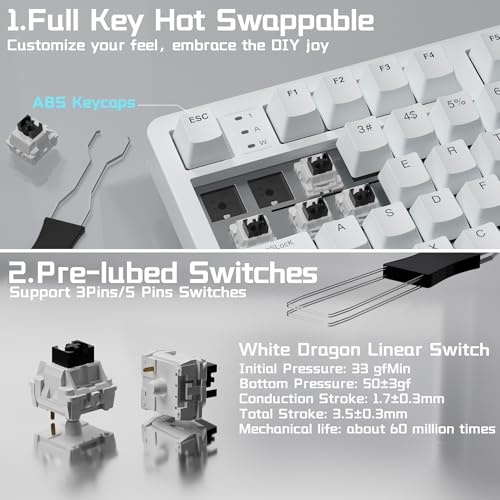 LEOBOG HI98C Pro Wireless Mechanical Gaming Keyboard, Tri-Mode Wired/2.4G/BT5.0 Hot Swappable Aluminum Keyboards with Number Pad, RGB Backlit Gasket Mount White Custom Keyboard for PC Gaming & Office - color: White