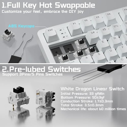 LEOBOG HI98C Pro Wireless Mechanical Gaming Keyboard, Tri-Mode Wired/2.4G/BT5.0 Hot Swappable Aluminum Keyboards with Number Pad, RGB Backlit Gasket Mount White Custom Keyboard for PC Gaming & Office - color: White