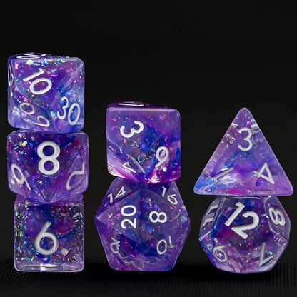 Resin D&D Dice Set, 7pcs Polyhedral Dice for Dungeons and Dragons, RPG, MTG, Role Playing Games (D4, D6, D8, D10, D12, D20, D%) Blue, Purple, Pink - color: Blue, Purple, Pink