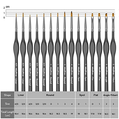 Nicpro 15 Pack Miniature Painting Set, Fine Detail Paint Brushes for Models, Acrylic Watercolor Oil, Ceramic, Shoe, Art Figure Paint by Number - Thin Artist Kit Nylon Holder - size: 15 PCS