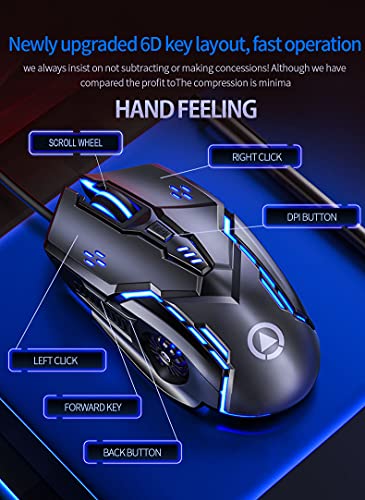 Gaming Mouse Wired, USB Optical Computer Mice with RGB Backlit, 4 Adjustable DPI,Silent Click, Ergonomic Gamer Laptop PC MacBook Mouse, 6 Programmable Buttons for Windows 7/8/10/XP Vista Linux MacOS