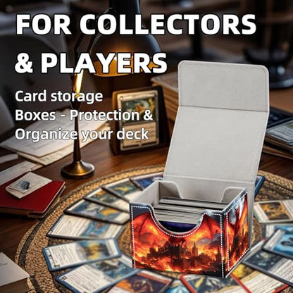 Trading Card Storage Box, Holds 100+ for MTG Cards, Premium PU Leather with Magnetic Closure, Red Dragon Burning A Castle Durable Deck Box for Magic the Gathering, Trading Card Games - color: Red Dragon Burning A Castle