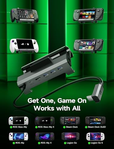 JSAUX 6-in-1 Docking Station for ROG Xbox Ally X/Steam Deck/LegionGo HB0612 | 4K@120Hz HDMI, Gigabit Ethernet, 100W PD Fast Charging, 3 USB 3.0 Ports, Widely Compatible with SteamOS & Windows Handhelds - color: 6-in-1 (Upgraded)