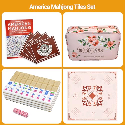 American Mahjong Tile Set, 166 Tiles (1.2”), Cute Mini Tiles-Champagne Gold | Mahjong Tile Set with Carrying Bag, Dice, Mat, Portable Travel Complete Game Set for Home Outdoor Enthusiast Gift - color: Champagne Gold