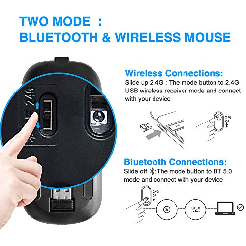 MMK Wireless Bluetooth Mouse, 2.4G Rechargeable Optical Mouse for Laptop | LED Slim Dual Mode (Bluetooth 5.0 and 2.4G) Wireless Mouse for Laptop, PC, Mac OS, Android, Windows (Silver) - color: Silver
