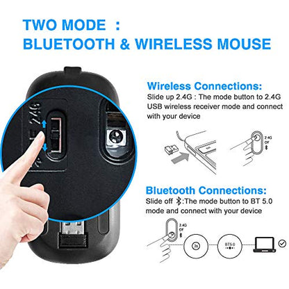 MMK Wireless Bluetooth Mouse, 2.4G Rechargeable Optical Mouse for Laptop | LED Slim Dual Mode (Bluetooth 5.0 and 2.4G) Wireless Mouse for Laptop, PC, Mac OS, Android, Windows (Silver) - color: Silver