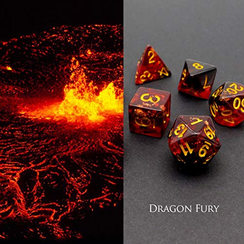 Haxtec DND Dice Set 7PCS Polyhedral D&D Dice for Roleplaying Games, Fire Red Black Gold Foil Resin Dice with Velvet Pouch for Dungeons and Dragons, Great DND Gift for Gamers & DM Masters - color: Red Black