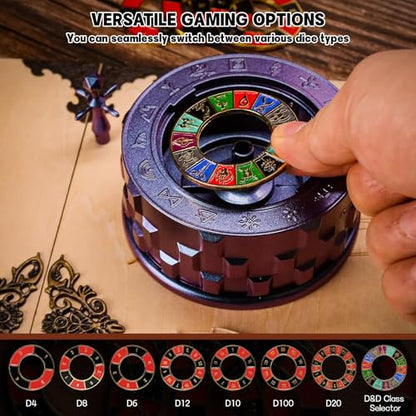 CZYY Roulette Dice, 7-in-1 Metal Fidget Spinner for DND, Tabletop RPG | 7 Dice Functions from D4 to D20 & D%, EVA Carrying Case, Accessories for RPG Game Nights, Gift for RPG Players, Blue