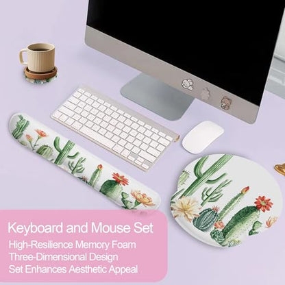 Cactus Succulent Greenery Flower Keyboard Wrist Rest Pad and Mouse Pad Wrist Support Set,3-in-1 Ergonomic Mouse Pad with Non-Slip Rubber Base for Home Office Game Computers Desk, - color: Cactus Succulent Greenery Flower