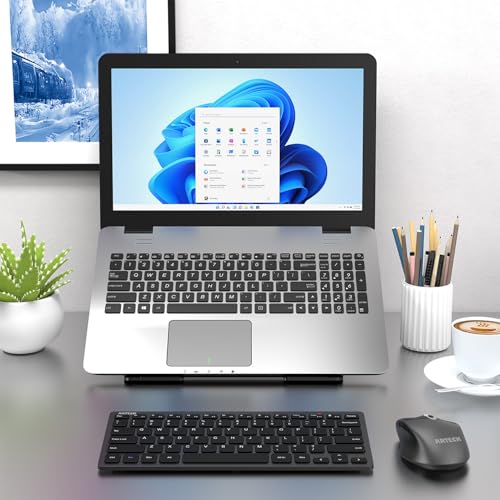 Arteck 2.4G Wireless Keyboard Ultra Slim and Compact Keyboard with Media Hotkeys for Computer Desktop PC Laptop Surface Smart TV and Windows 11/10/8/7, Black - color: Black
