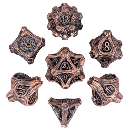 Metal Dice Set D&D 7PCS Metal DND Dice Set Copper for Tabletop Games | Leather Storage Bag, DM Gift, for Dungeons and Dragons Role Playing Games - color: Metal Tree-acopper