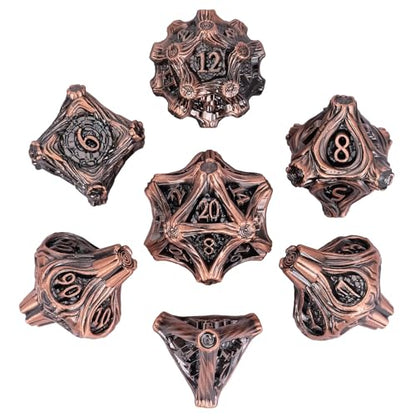 Metal Dice Set D&D 7PCS Metal DND Dice Set Copper for Tabletop Games | Leather Storage Bag, DM Gift, for Dungeons and Dragons Role Playing Games - color: Metal Tree-acopper