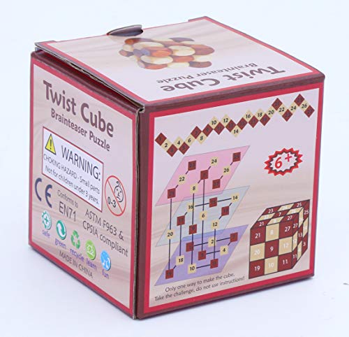 Wooden Twist Cube IQ Puzzle, Brain Teaser Puzzle for Kids and Adults | Wooden brain teaser puzzle for children, teens and adults; ideal stocking stuffer, birthday gift or gift for men.