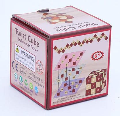 Wooden Twist Cube IQ Puzzle, Brain Teaser Puzzle for Kids and Adults | Wooden brain teaser puzzle for children, teens and adults; ideal stocking stuffer, birthday gift or gift for men.