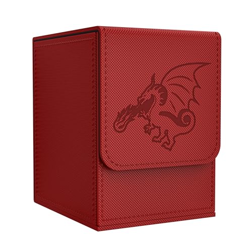 Card Deck Box with 2 Dividers, MTG Commander Deck Box Holds 100+ Double-Sleeved Cards, Leather Magnetic Deck Case Compatible with Magic TCG CCG Cards, Red/Dragon - color: 4. Red,Dragon 01, size: 100 Double-sleeved Cards Vertical