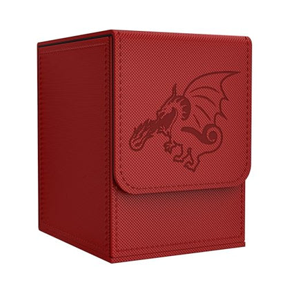 Card Deck Box with 2 Dividers, MTG Commander Deck Box Holds 100+ Double-Sleeved Cards, Leather Magnetic Deck Case Compatible with Magic TCG CCG Cards, Red/Dragon - color: 4. Red,Dragon 01, size: 100 Double-sleeved Cards Vertical