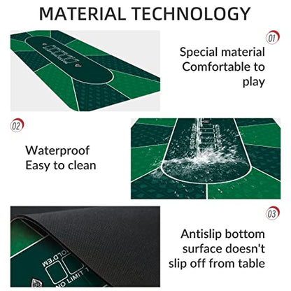 nuveti Poker Mat - 55 x 28inch Non-Slip Poker Table Game Mat - Portable Rubber Waterproof Poker mat for Table 6-8 Player Card Game Anti-Slip Rubber Poker Table Top Layout - color: 55 X 28 Inch Rectangular-green7