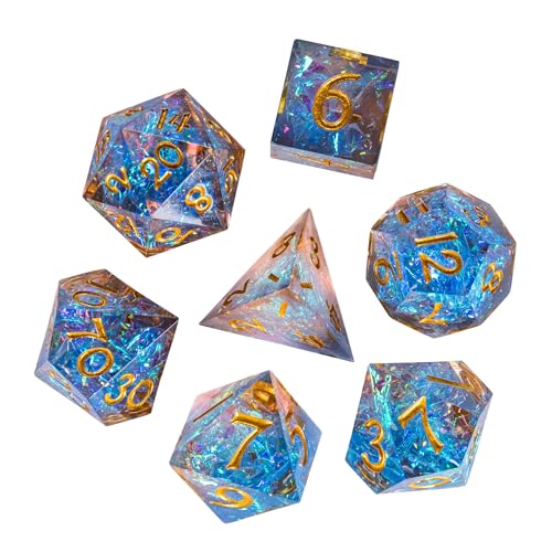 7PCS DND Dice Set,Transparent Sharp Edge Dice Set D&D RPG Polyhedral Die,for Dungeons and Dragons TTRPG Games Roleplaying Games Pathfinder,with Gift Box(Blue and Orange) - color: Blue and Orange