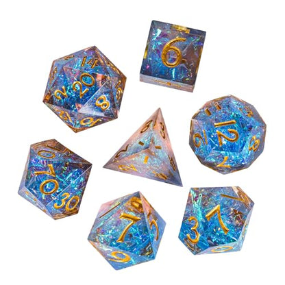 7PCS DND Dice Set,Transparent Sharp Edge Dice Set D&D RPG Polyhedral Die,for Dungeons and Dragons TTRPG Games Roleplaying Games Pathfinder,with Gift Box(Blue and Orange) - color: Blue and Orange