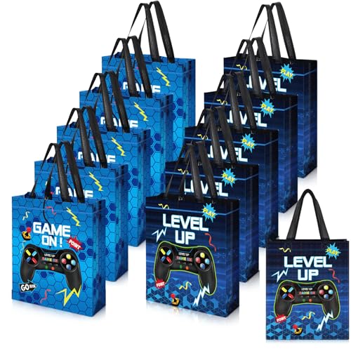 Sweetude 30 Pcs Video Game Gift Bag with Handle Game Party Supplies Reusable Gaming Neon Goody Bag, 2 Styles - style: Blue