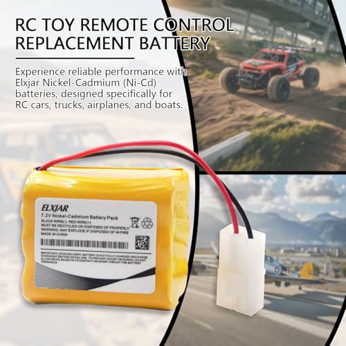 (2-Pack) 7.2V 800mAh RC Battery with USB Charger for RC Cars and Trucks | 6-cell AA Ni-CD battery with standard Tamiya plug for compatible RC cars, trucks, boats, tanks and toy vehicles.