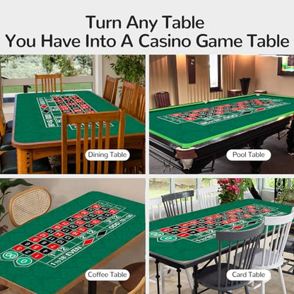 70 x 35 Inch Poker Mat for Table, Texas Hold'em Poker Table Top Mat with Carrying Bag, Waterproof Anti-Slip Rubber Blackjack Mat for Home Game Nights Up to 8 Players - color: Dark Green-roulette