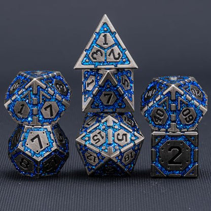 DND Metal Dice Set, Polyhedral Dice Set for RPG D&D Dice with Cracks Dungeons and Dragons Dice Set for RPG TTRPG D&D Die with Gift Case(Antique Nickel Blue) - color: Antique Nickel Blue-1