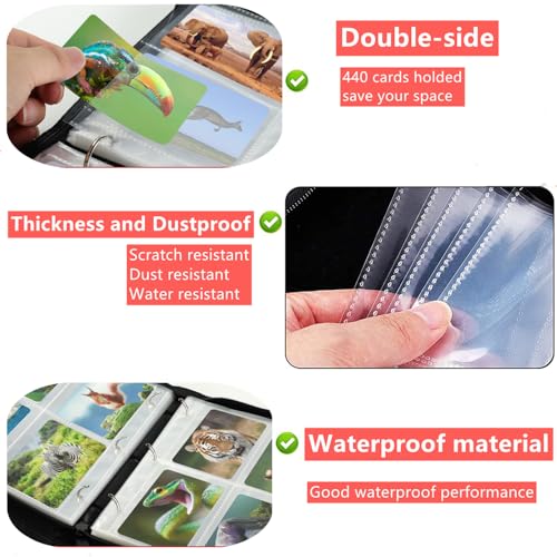 Trading Card Binder, 4 Pocket 400 Cards Holder with 55 Removable Sleeves Display Storage Collector Album Compatible with Pokemon Cards Football Cards TCG Game Sports Cards
