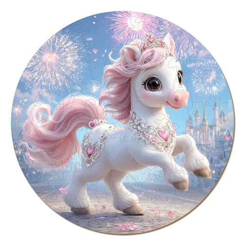 Animal Wooden Puzzles for Kids - Fairy Pony (11.4 * 11.4 in) | 50 Piece Puzzles for Kids Ages 6-8, Kids Puzzles with Unique Animal Shapes, Round Gift for Girls and Boys - color: Fairy Pony