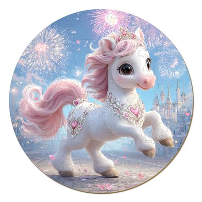 Animal Wooden Puzzles for Kids - Fairy Pony (11.4 * 11.4 in) | 50 Piece Puzzles for Kids Ages 6-8, Kids Puzzles with Unique Animal Shapes, Round Gift for Girls and Boys - color: Fairy Pony