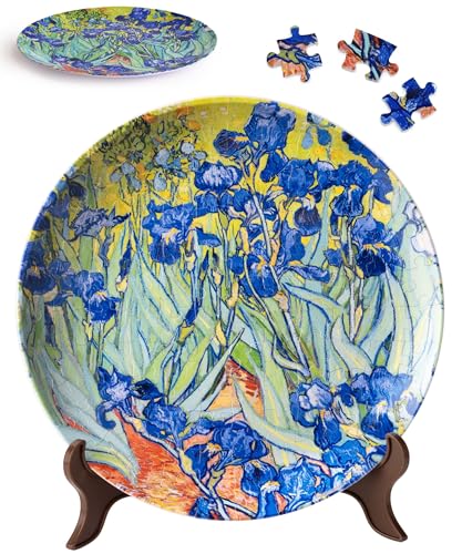 PieceRelax 3D Puzzle Plate 124 Pieces - Van Gogh - Irises - Jigsaw Puzzle for Adults, Decorative Plate with Durable Plastic Pieces, Ideal Gift for Home or Office Décor [PL1005] - color: Van Gogh - Irises