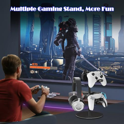 ZHGM Controller Stand 2 Tiers, Universal Gaming Headphone Stand Compatible with Xbox PS5 PS4 Nintendo Switch Pro, Aluminum Headset Holder Organizer Rack, Desktop Gamepads Holder, Black - color: Black