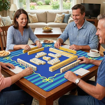 Blue Teal Mahjong Mat (32.5” x 32.5”) with Carrying Bag Non Slip Noise Reduction Gaming Mat Rubber Mahjong Table Cover Accessoriesfor Poker Board Games Dominoes - color: Blue Teal