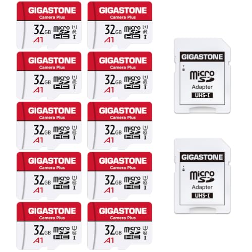 GIGASTONE 32GB Micro SD Card 10-Pack, Camera Plus, MicroSDHC Memory Card for Camera, Wyze Cam, Roku, Full HD Video Recording, UHS-I U1 A1 Class 10, up to 90MB/s, with 10 Adapters - color: 32GB U1 x10pack