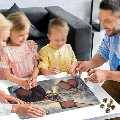 for MTG/TCG Playmat with Zones, 24 x 14 inches Trading Card Playmat with A Storage Bag and 6 Dice, Non-Lip Rubber Bottom Game Desk Mat, Steam Train in The Snowy Night - color: Yux-playmats-2-3A-252