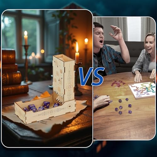 Wooden Dice Tower and Tray, Foldable Roller Castle Collapsible Rolling Tower, D&D Board Game Accessories, Role Playing Game Dice Box, Small Dice Roller, DND Gift for Gamer, for Men