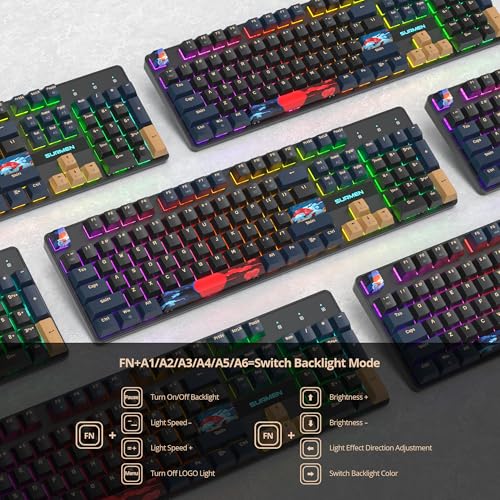 Full Size Mechanical Keyboard, Creamy Keyboard with Number Pad, 104 Keys Wired Gaming Keyboard with Red Switch, RGB Backlit for PC Laptop - color: Blue Samurai B