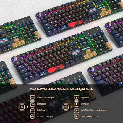 Full Size Mechanical Keyboard, Creamy Keyboard with Number Pad, 104 Keys Wired Gaming Keyboard with Red Switch, RGB Backlit for PC Laptop - color: Blue Samurai B