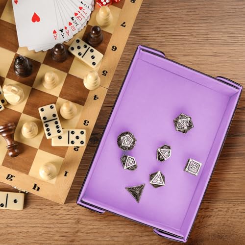 SIQUK Magnetic Folding Dice Tray Rectangle Dice Rolling Tray PU Leather Trays Foldable Holder Rolling Mat Storage Box for D&D RPG Games, Lilac - color: Lilac