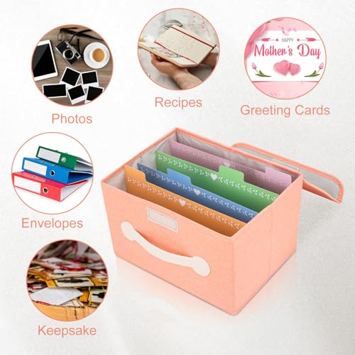 Collapsible Greeting Card Storage Box with 16 Dividers, Ideal for Cards, Recipes, Photos, Envelopes - Pink, 84 Labels - color: Pink