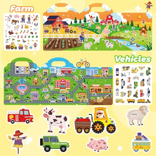 4 Pack Adventure Jelly Stickers for Kids, 3D Creative Activity Set Ages 3-8 - style: Farmhouse+Animals+Ocean+Vehicles