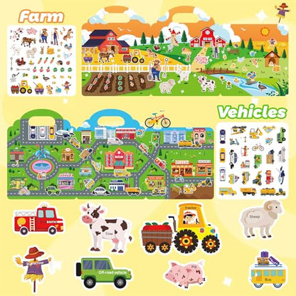 4 Pack Adventure Jelly Stickers for Kids, 3D Creative Activity Set Ages 3-8 - style: Farmhouse+Animals+Ocean+Vehicles