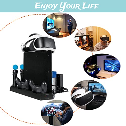 3 in 1 Multi Charging Stand with 2 Cooling Fans for PRO/Slim/PS VR, Controller Docking Station Charger, 11 Card Slot, Vertical Stand Headset Bracket